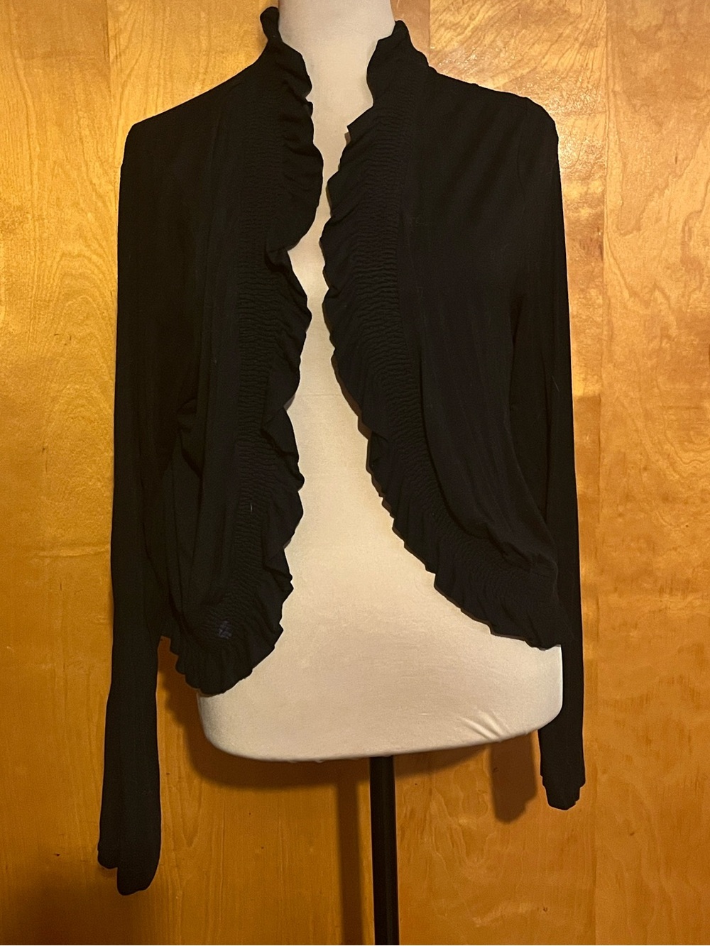 The Pyramid Collection Large Black Ruffled Cardigan